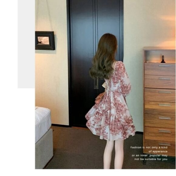 BEIGE FRENCH VINTAGE FLORAL DRESS - Picture 11 of 16